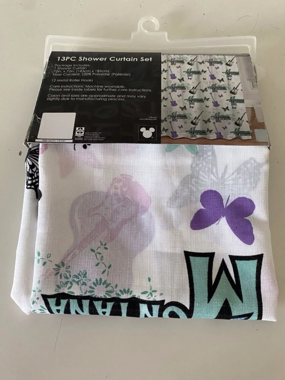 13 Piece Disney Hannah Montana Guitar Butterfly‎ Fabric Shower Curtain 72” X 72”